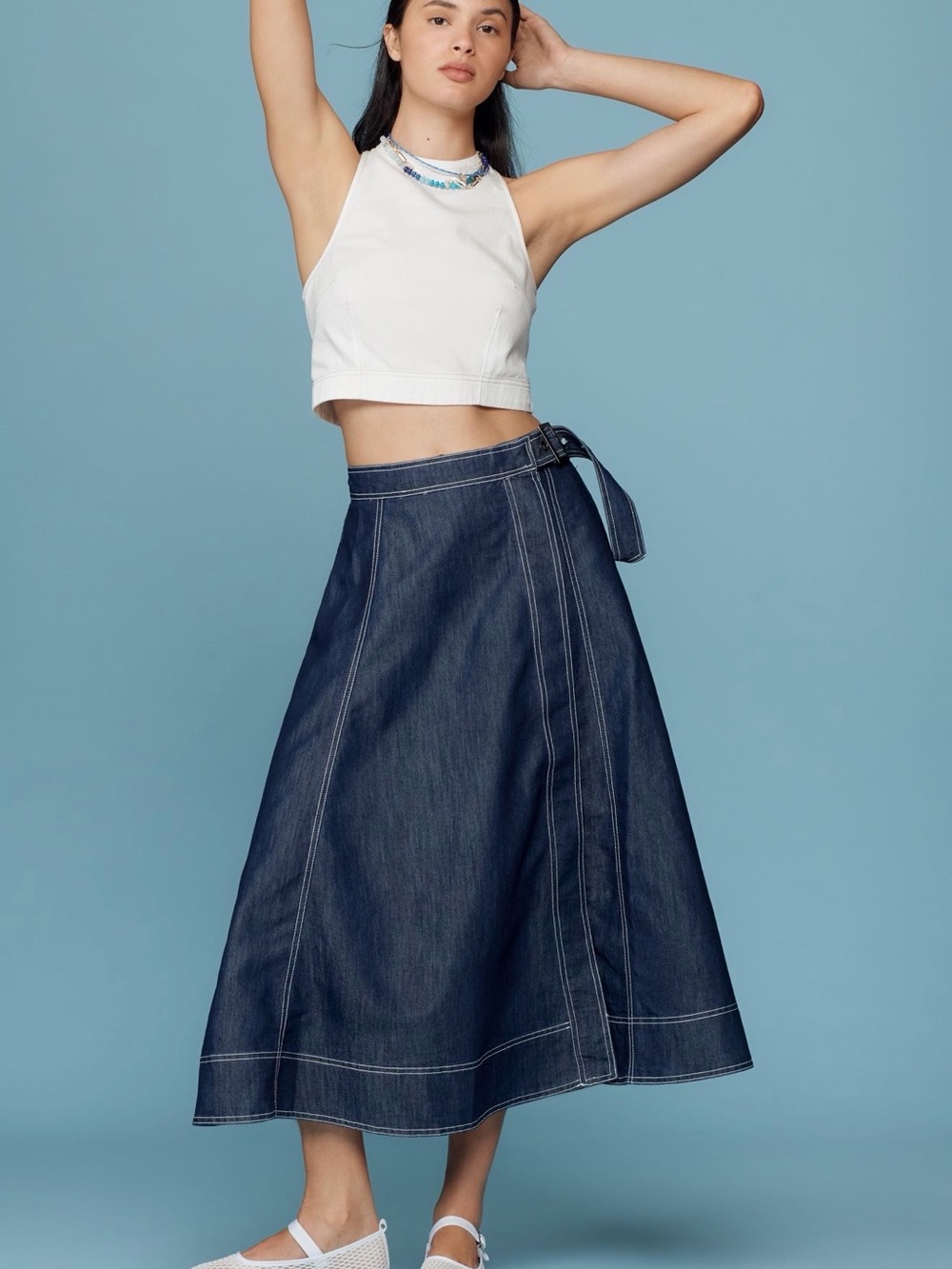 Pilcro Side-Slit Denim A-Line Midi Skirt